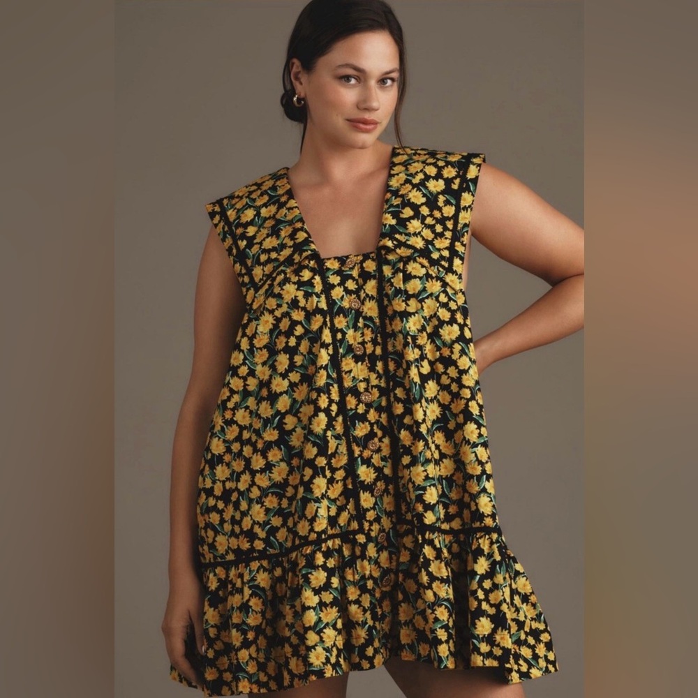 NWT 90’s inspired Anthropologie Maeve Collared Poplin Mini Babydoll Dress